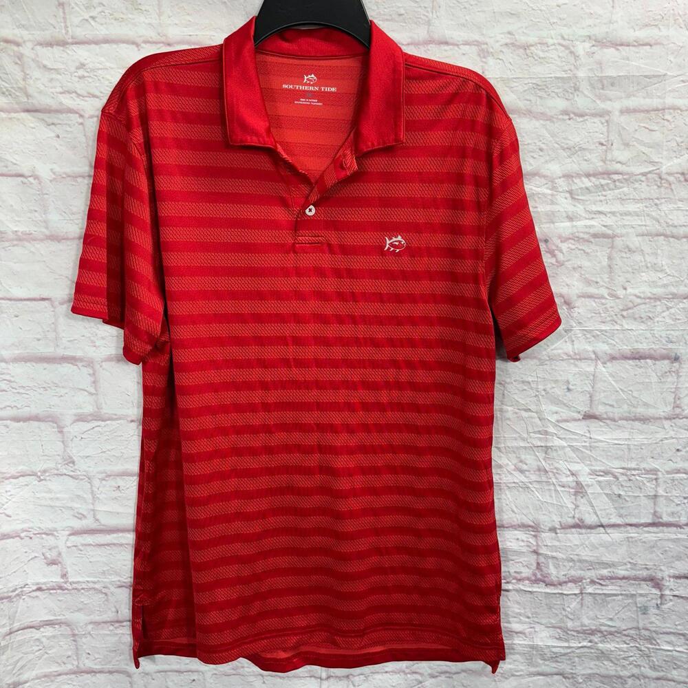 Southern Tide Red Striped Polo Shirt Mens Medium